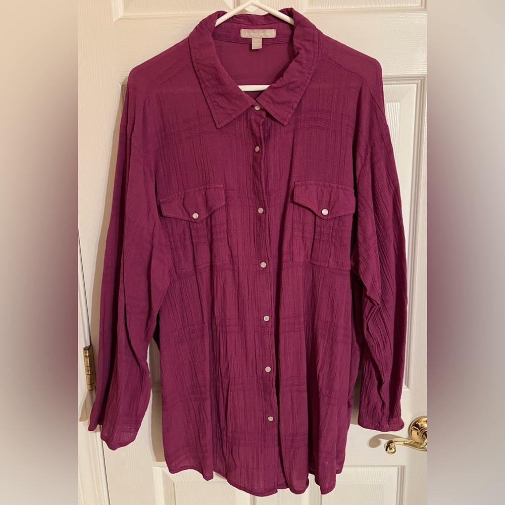 Woman Within Rich Berry Snap Blouse